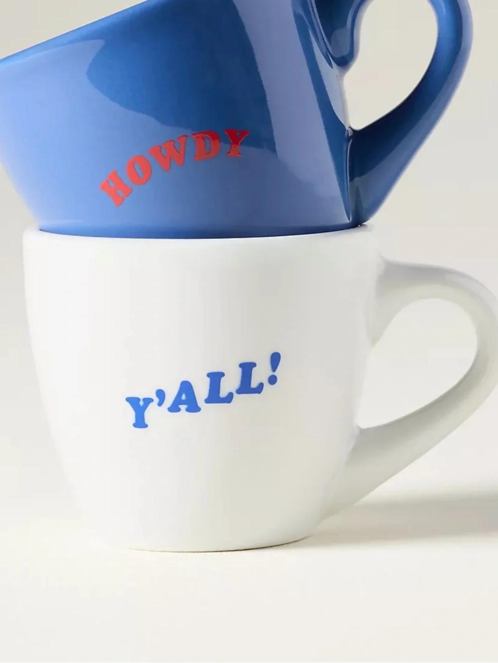 Anthropologie Stoneware White Espresso Cup with Y'ALL! Blue Print